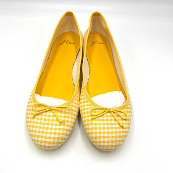 JCrew J.Crew Womens Size 8.5 Yellow White Gingham Ballet Flats Shoes - Picture 1 of 11